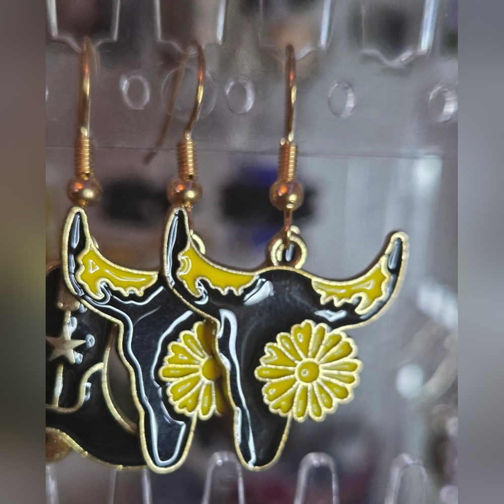 Yellow and Black Bull Earrings